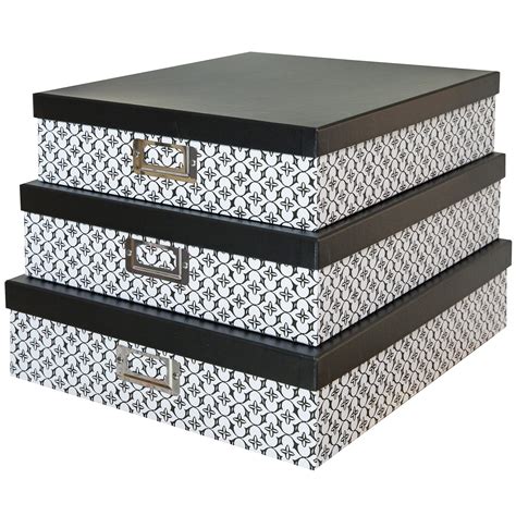 Soul & Lane Decorative Storage Cardboard Boxes (Set of 3, Modern Trellis, Black & White ...