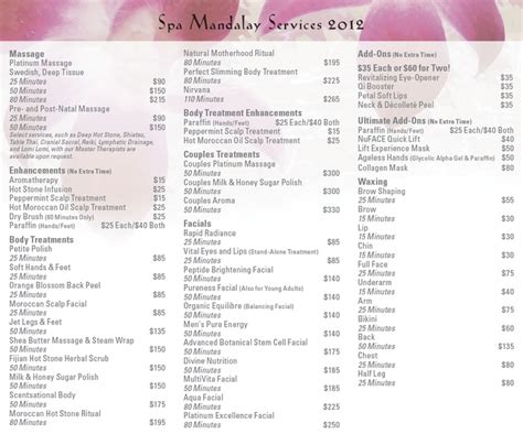 Mandalay Bay | Spa Mandalay | Spa menu, Hair salon price list, Spa