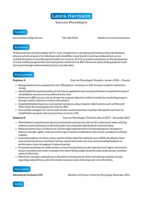 Exercise Physiologist Resume (CV) Example and Writing Guide