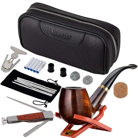 Scotte Luxury Tobacco Smoking Pipe Set,Leather Tobacco Pipe Pouch Wood ...