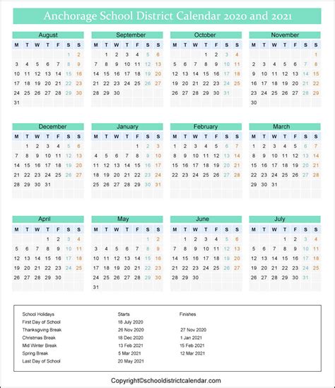 Anchorage School District Calendar Holidays 2020-2021