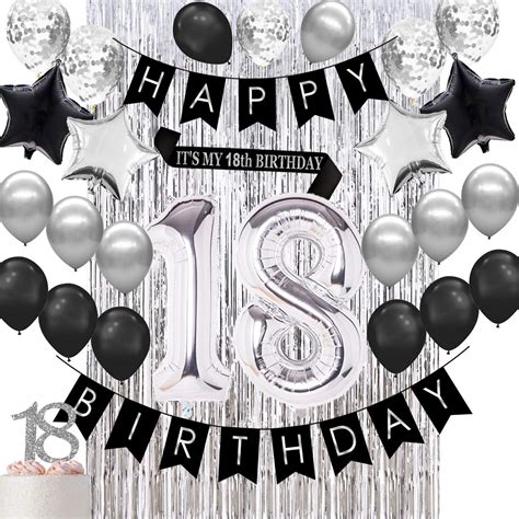 Buy Himall 18th Birthday Decorations Black and Silver Birthday ...