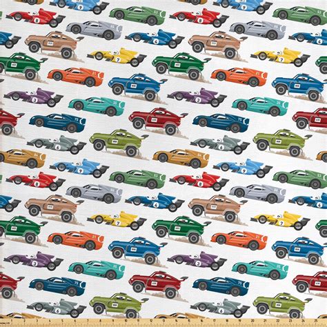 Race Car Fabric by The Yard, Diagonally Arranged Colorful Various ...