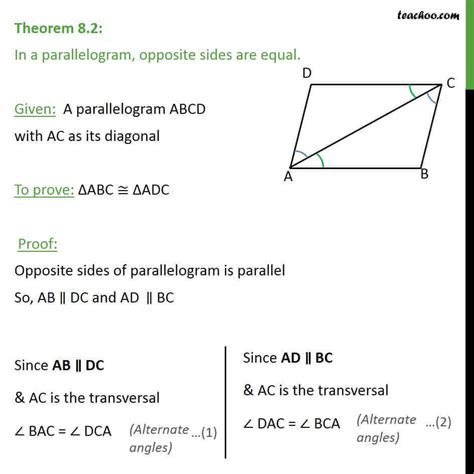 Theorem 8.2 - Class 9 - In parallelogram, opposite sides are equal