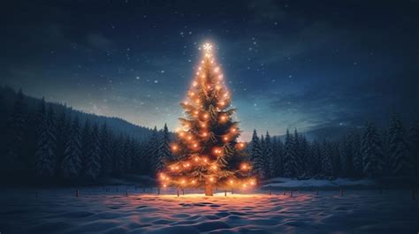 Premium AI Image | Illuminated christmas tree on the snow at night