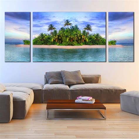 Ocean Beaches Canvas Print, Green Tropical Island 3 Piece Canvas Wall – Dwallart