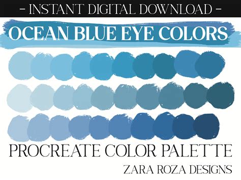 Ocean Blue Eye Colors Procreate Color Palette: Face Portrait Art Warm Natural Nature Calm Cute ...