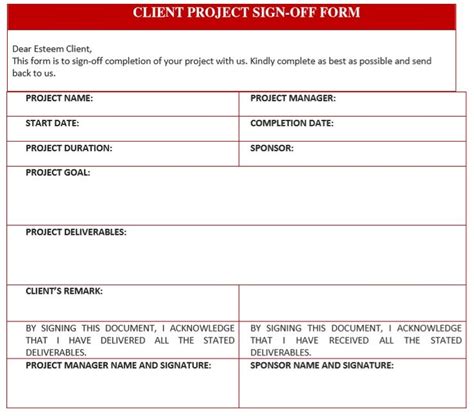 Client Project Sign off Form | Excel templates, Sign off, Word template