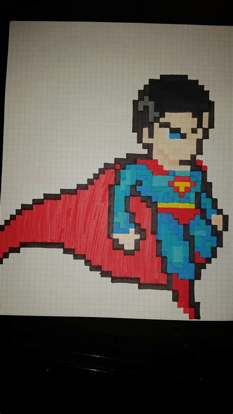 Superman pixel art Graph Paper Drawings, Graph Paper Art, Doodle Drawings, Cute Drawings, Cross ...