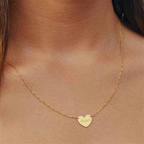 14K Solid Gold Heart Necklace/ Heart Name Necklace/ Love - Etsy