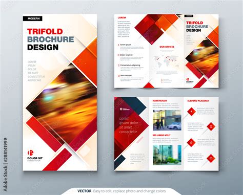 Tri fold brochure design with square shapes, corporate business ...