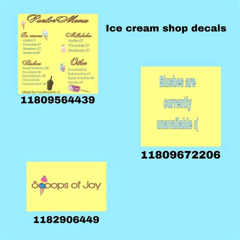 Bloxburg ice cream shop decals