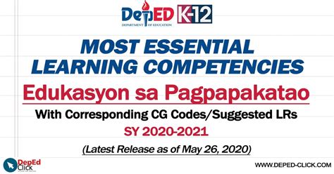 MELCs in Edukasyon sa Pagpapakatao (SY 2020-2021) - DepEd Click