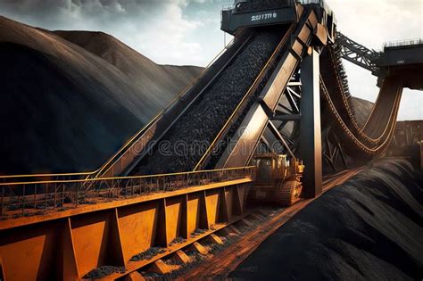 Industry Belt Conveyor Moving Mining Raw Coal Materials from Mine Stock Illustration ...