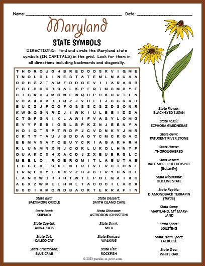 State Symbols Of Maryland Word Search Puzzle Worksheet State Symbols | The Best Porn Website