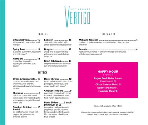 Vertigo Sky Lounge Menu, Menu for Vertigo Sky Lounge, River North ...