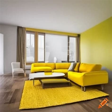 Modern living room with yellow sofa on Craiyon