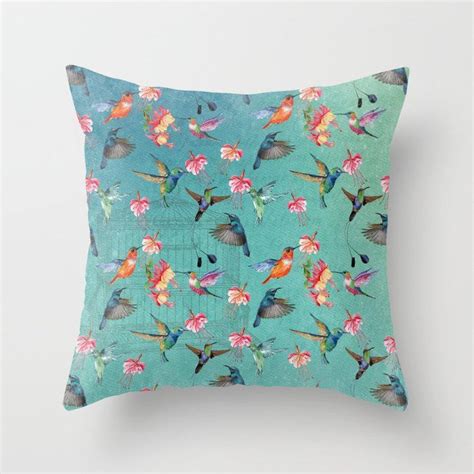 Buy Vintage Watercolor hummingbirds and fuchsia flowers Throw Pillow by originalaufnahme ...