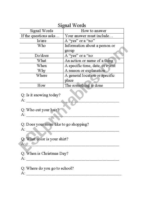 English worksheets: Signal Words