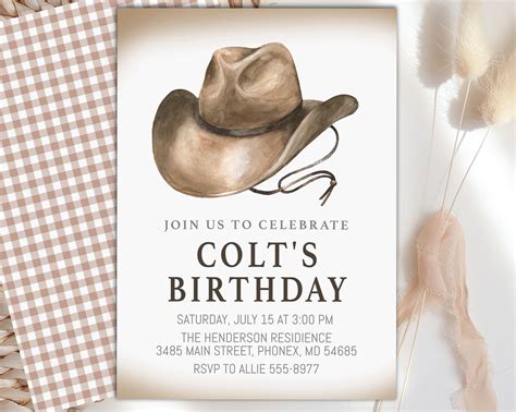 Cowboy Birthday Invitation Template, Editable, Our Little Cowboy ...