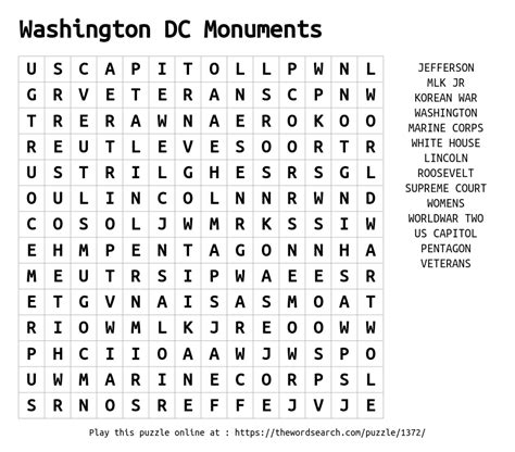 Download Word Search on Washington DC Monuments