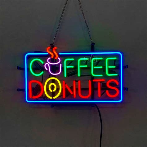 Coffee Donuts Neon Cafe Sign Coffee Shop Wall Art Decor Real Glass Neon ...