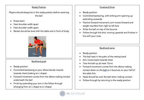 Table Tennis Overview and Rules Resource Card - PE Scholar