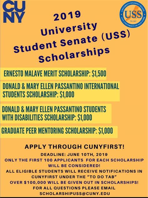 University Student Senate Scholarships: $100k to Students – CUNY BA