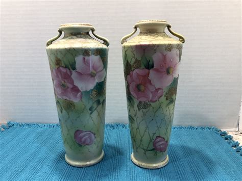 Pair of Vintage Hand Painted Japan Vases 1900 Old Japan | Etsy