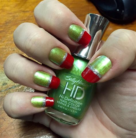 Grinch elf Christmas nails diy nail art green red silver Christmas ...