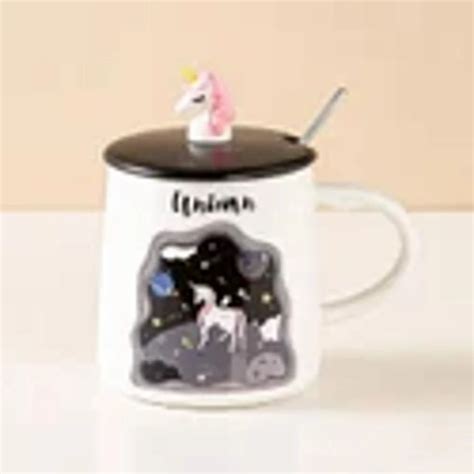 Unicorn Mug with 3D Unicorn lid & Spoon ( available in Blue , Pink ...