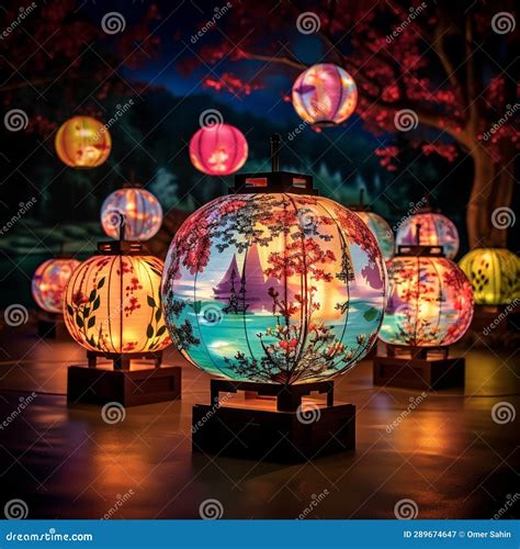 Magical Lunar Lantern Festival Landscape with Illuminated Moon Phase ...