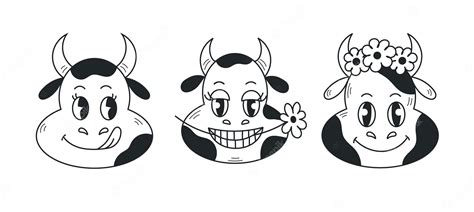 Premium Vector | Cow cartoon face doodle set