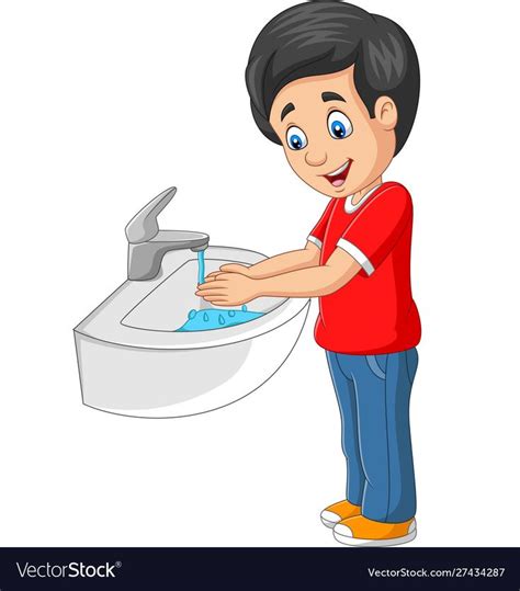 Illustration of Little boy washing his hands on a white background. Download a Free Preview or ...