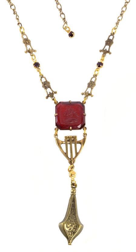 Victorian Style Red Pressed Glass Cameo Lavaliere Necklace