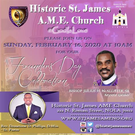 Founders Day Celebration 2.16.2020 10:00am – Historic St. James A.M.E. Church