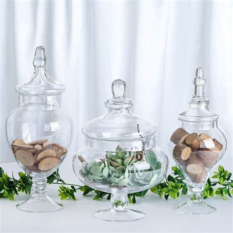 Efavormart Set of 3 Clear Apothecary Glass Candy Jars With Lids - 12 ...