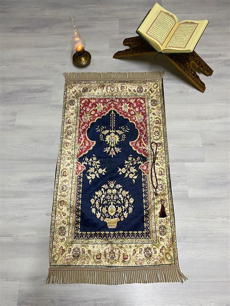 Dark Blue Flowers Prayer Mat Prayer Mat With Tasbeeh Prayer - Etsy