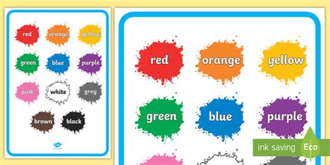 Colour Names on Splats - Colour Posters for Classroom