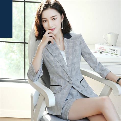 Fashion Plaid Striped Suit Jacket Female Summer Slim Thin Korean OL Casual Blazer Professional ...