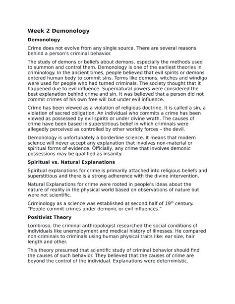 Week-2-Demonology - Demonology Crime does not evolve from any single ...