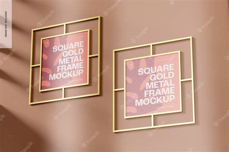 Premium PSD | Square metal gold frame mockup, hanging