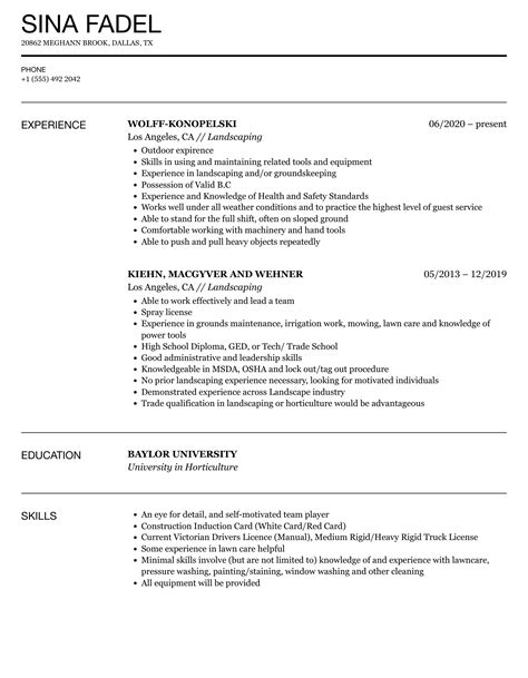 Landscaper Resume Samples