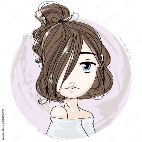 Cute little girl cartoon character portrait, young fashion woman vector ...