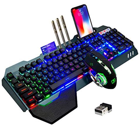 Wireless Gaming Keyboard and Mouse,Rainbow Backlit Rechargeable ...