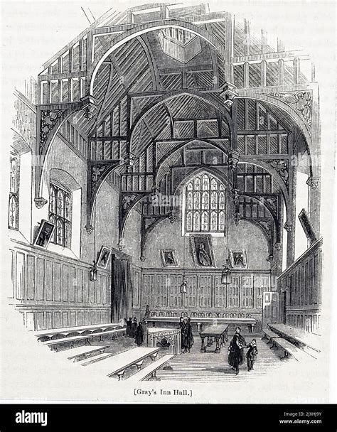 Engraving depicting the interior of the Middle Temple, one of the inns ...