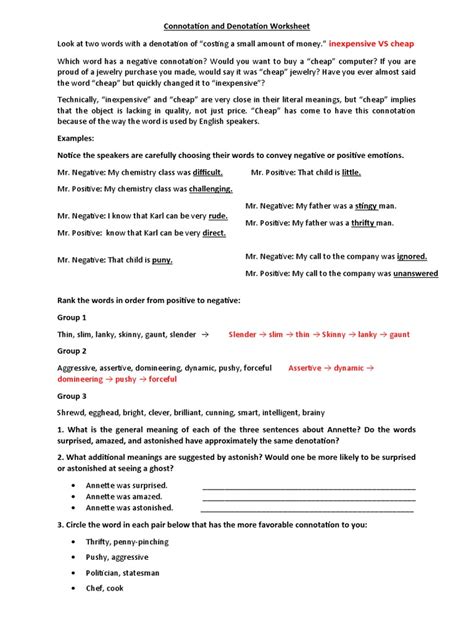 Connotation and Denotation Worksheet | PDF | Justice | Crime ...