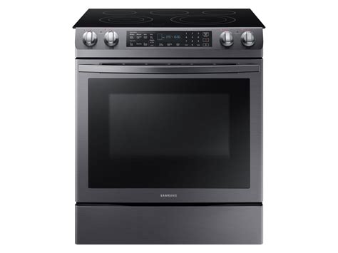 Samsung 5.8 cu. ft. Slide-In Electric Range in Black Stainless Steel, Fingerprint Resistant ...