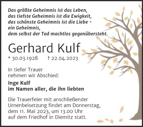 Traueranzeigen von Gerhard Kulf | www.abschied-nehmen.de