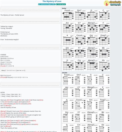 Chord: The Mystery of Love - tab, song lyric, sheet, guitar, ukulele | chords.vip